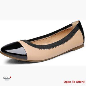 Faux Leather Foldable Ballet Flats with Latex Insole Slip-Resistant Sole